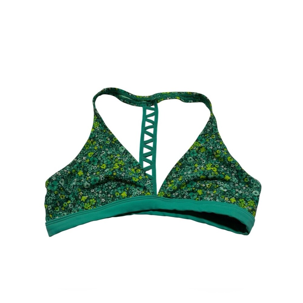 Athleta Green Floral Racerback V-Neck Plunge Bikini Swim Top